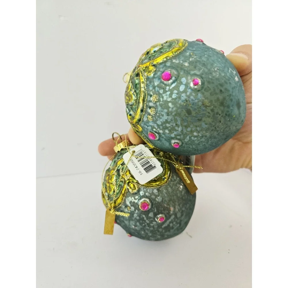 Katherine's‎ Collection Christmas ornament pair glass bulb ball rhinestone blue